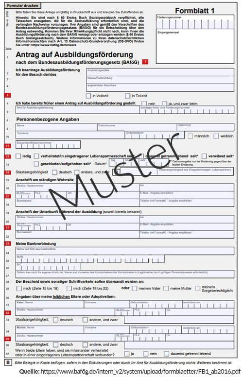 BAföG Formblätter Formblatt 1