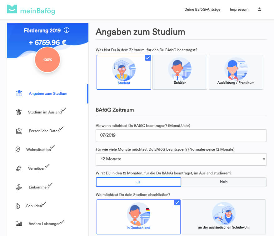 BAföG Rechner BAföG Antrag stellen Angaben